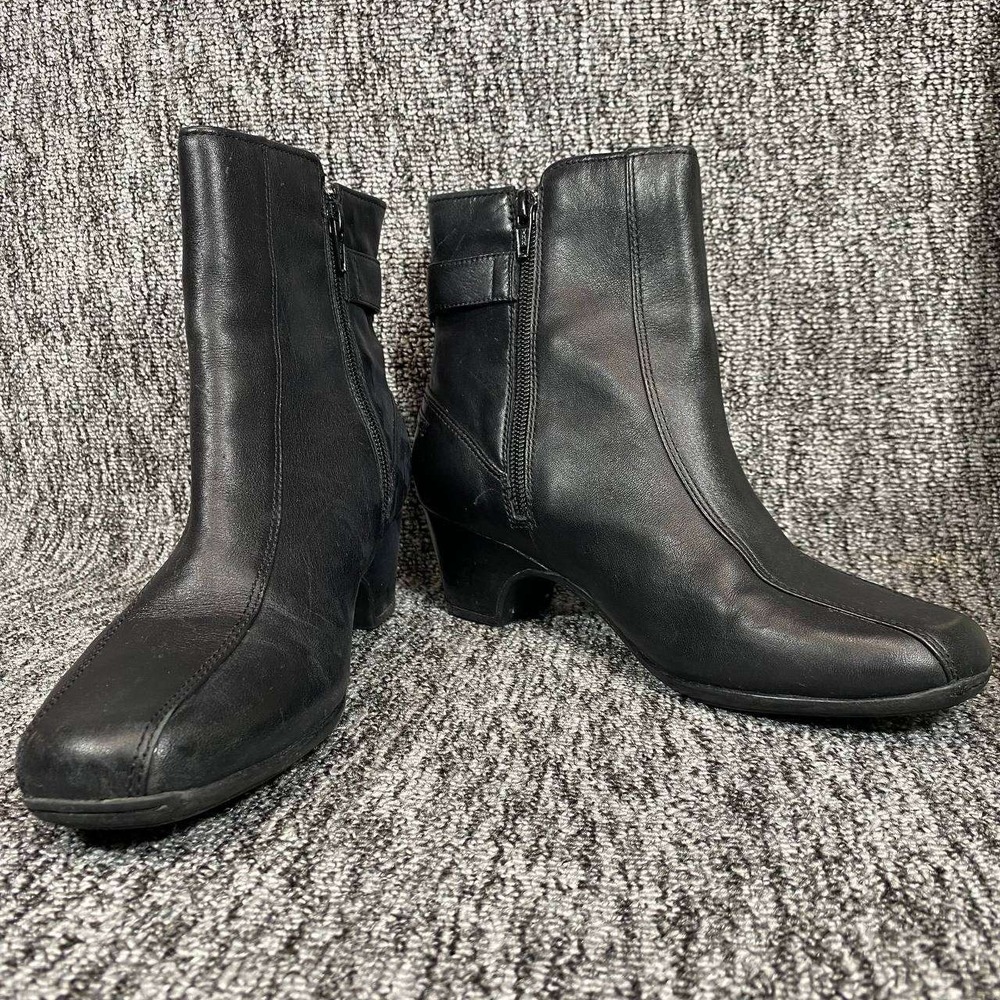Clarks Artisan Dara III Boots Womens 8.5M Black Leather Square Toe Ankle Booties